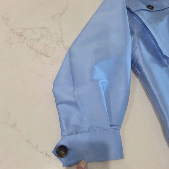 NWT Brognano Safari Jacket Sz S to XL Oversized Light Blue Satiny Designer Italy - Picture 6 of 14